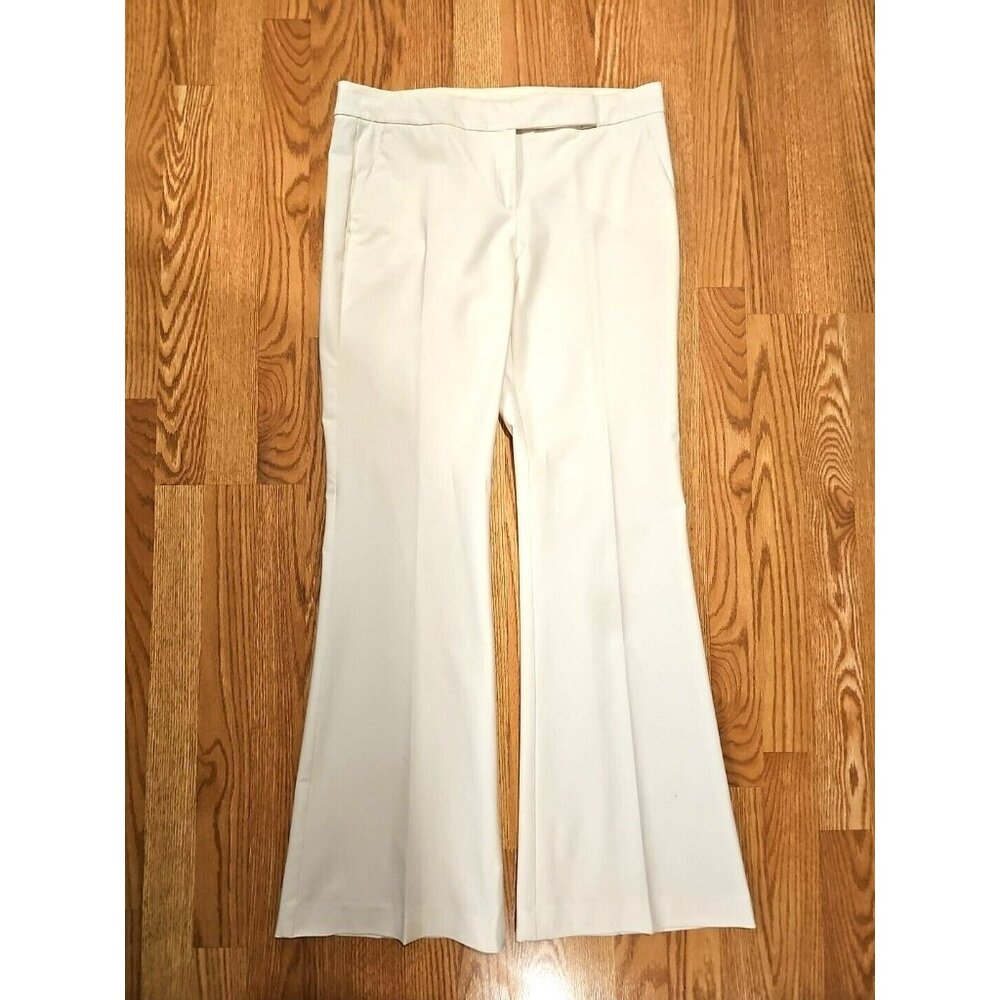 LN Theory Rice Ivory Cream Pants Women 34 Straight Mid-Rise Flare Wide Trouser